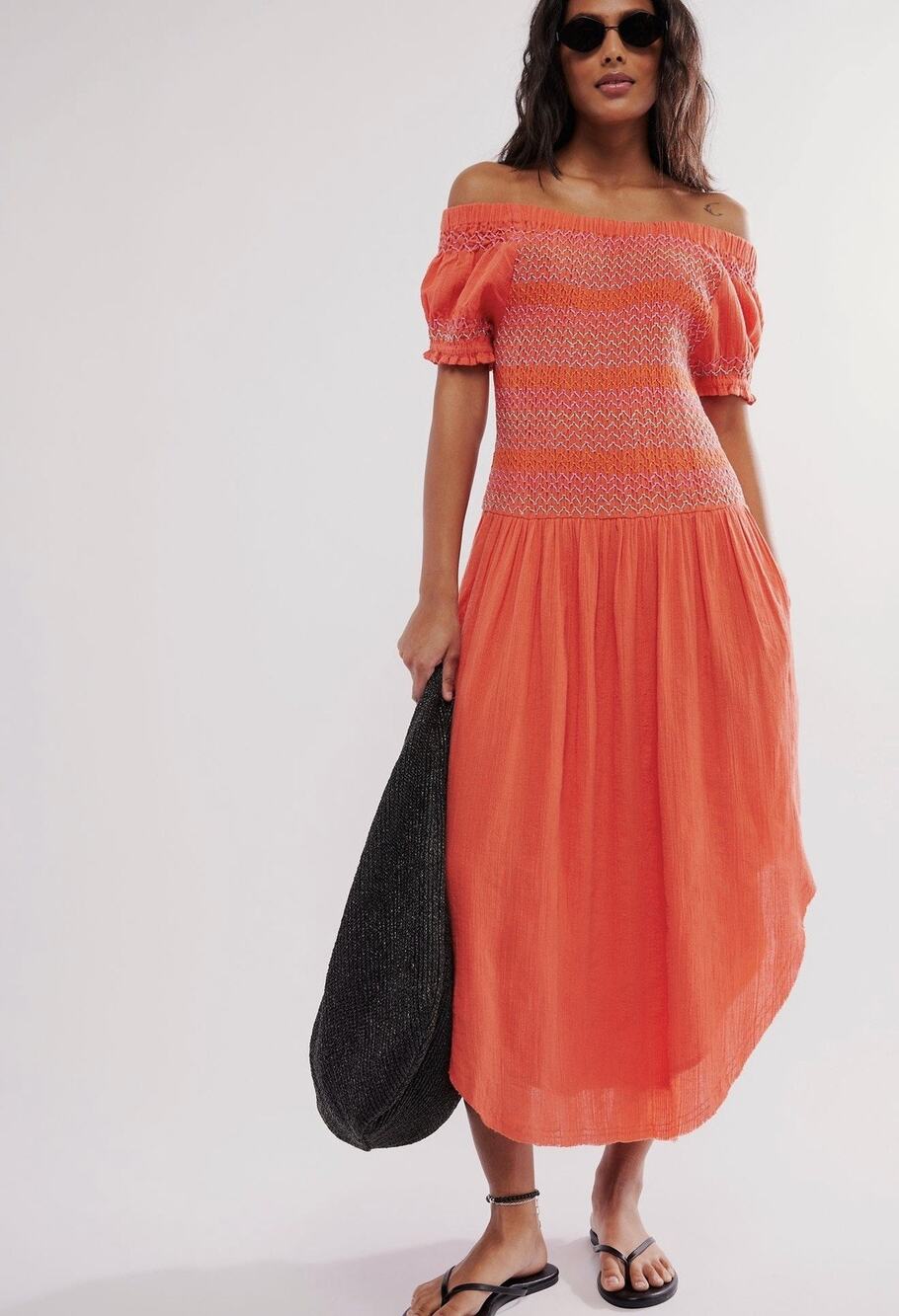 Free People Catch Me Midi Dress Colorful Embroidered Off the Shoulder Small S